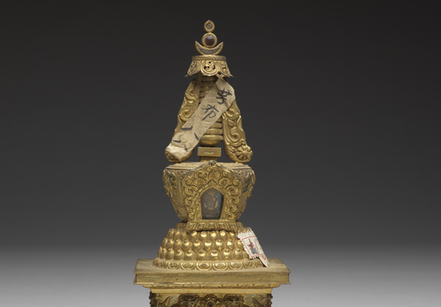 Gilt copper Jata stupa with glass inlay, Qing dynasty (1644-1912)-China Archive